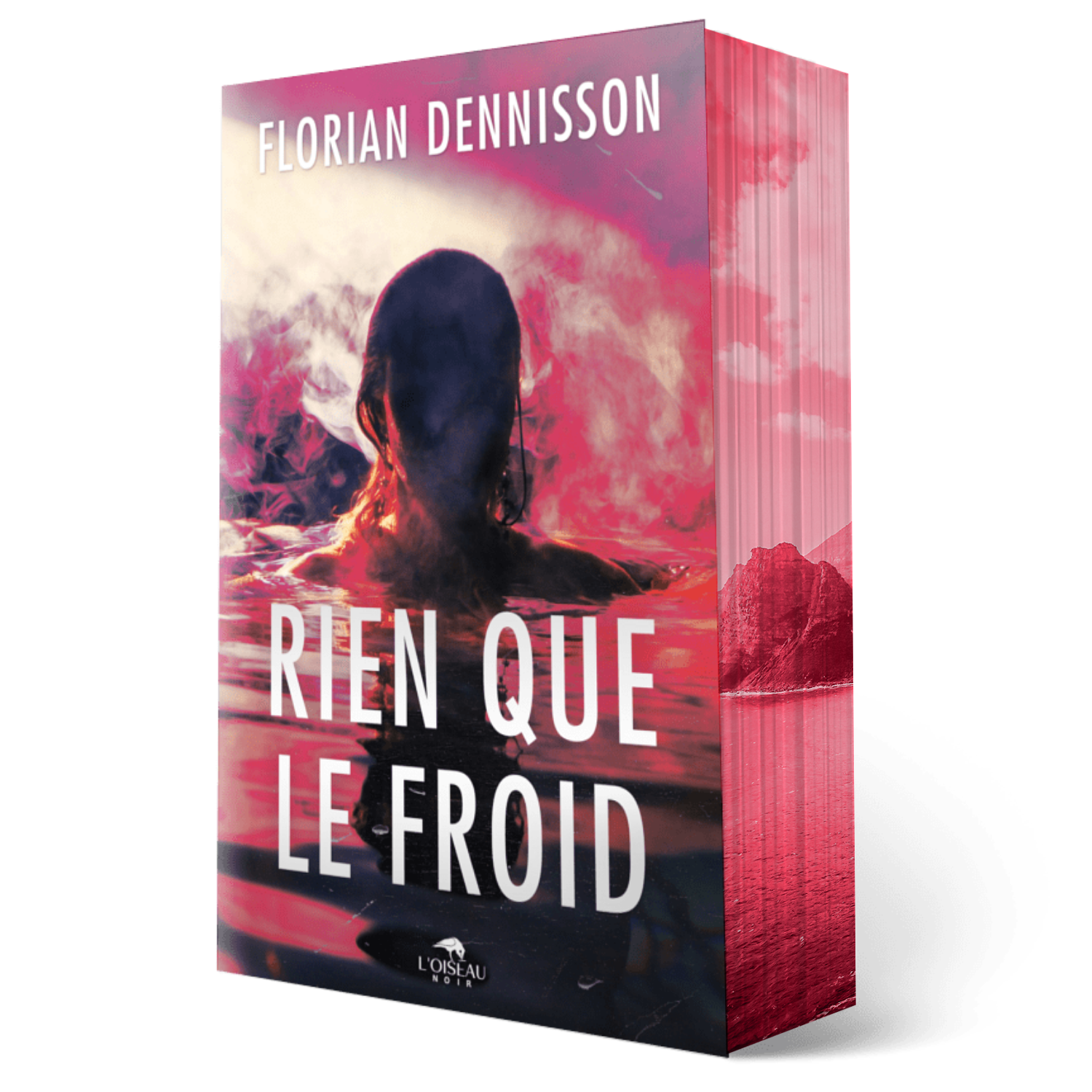 Rien que le froid est un livre dont la couverture représente une silhouette dans une eau sombre et froide, entourée d'une brume rose et violette. Le logo de l'éditeur, LOiseau Noir, est affiché en bas.